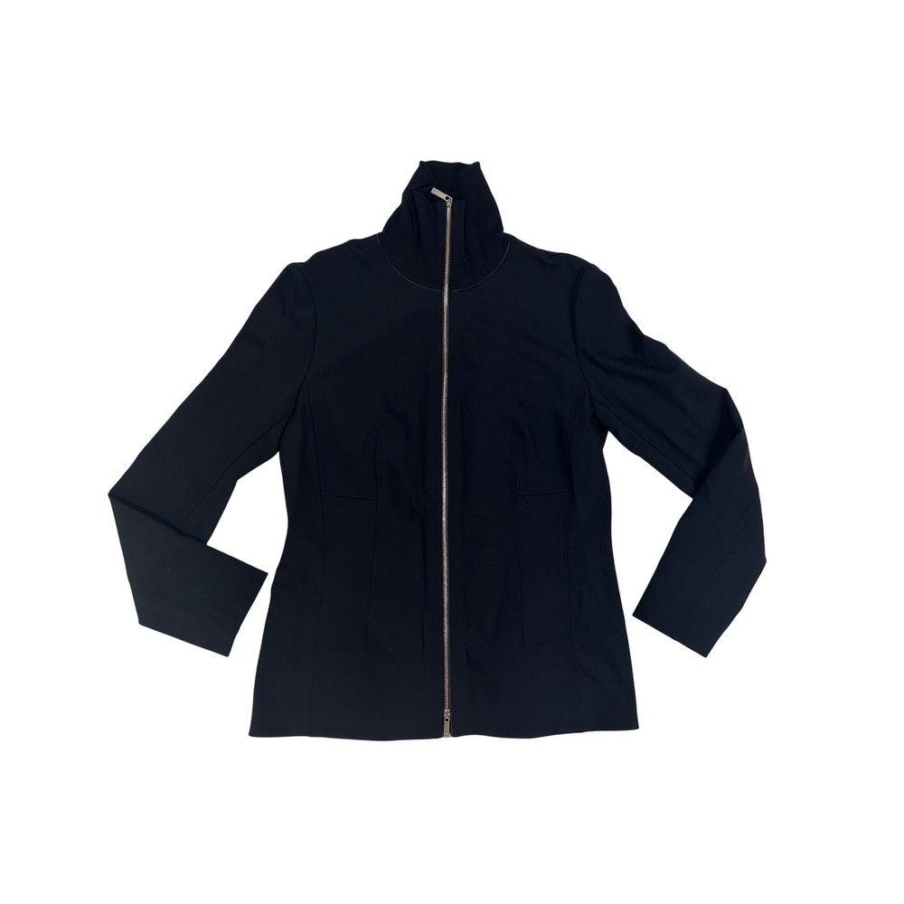 Lafayette 148 New York Womens Black‎ Full Zip Ribbed Funnel Neck Jacket Small